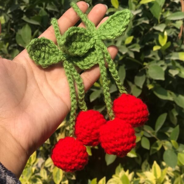 Handmade Crochet Cherry Bag Charm - Image 2