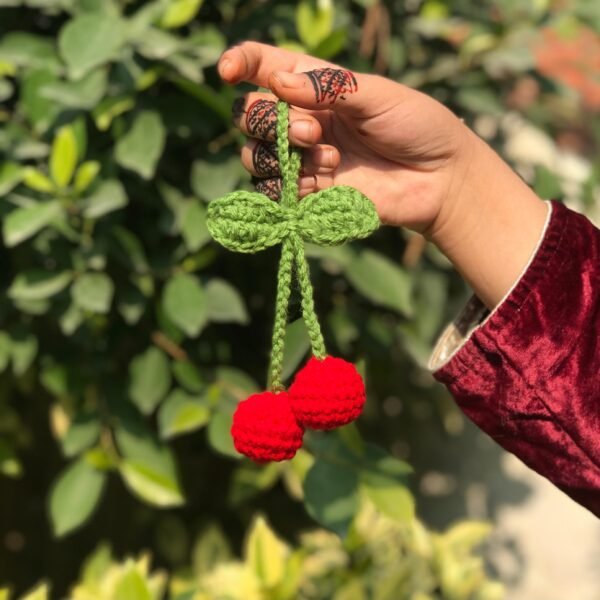 Handmade Crochet Cherry Bag Charm - Image 4
