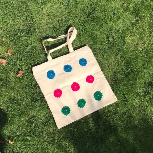 Crochet Flower Patch Tote Bag - Image 4