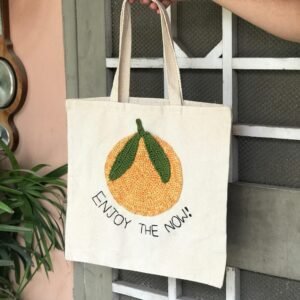 Crochet Orange Tote Bag with Enjoy the Now Message (4) - Tie Your Knots With Us | Handmade Crochet Gifts
