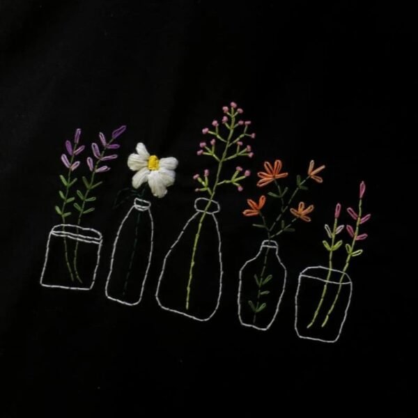 Hand-Embroidered Floral Tote Bag - Image 2