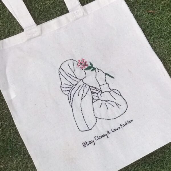 Hand-Embroidered Hijab Lady Tote Bag - Image 2