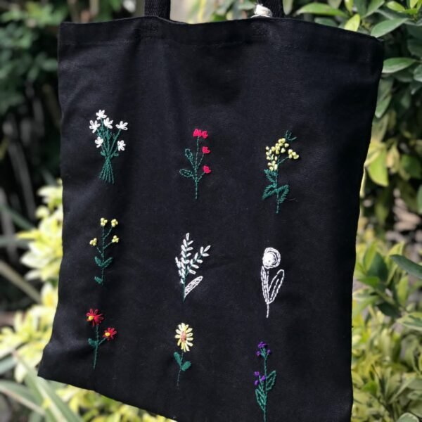 Hand-Embroidered Mixed Floral Tote Bag - Image 2