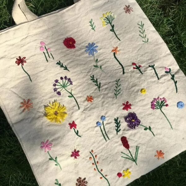 Hand-Embroidered Wildflower Tote Bag - Image 3