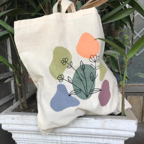 Hand-Painted and Embroidered Floral Tote Bag - Image 4