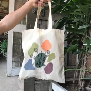Hand-Painted and Embroidered Floral Tote Bag