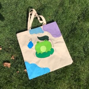 Hand-Painted Frog Tote Bag