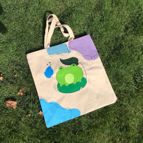 Hand-Painted Frog Tote Bag