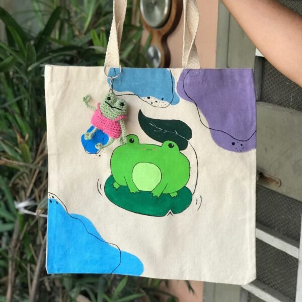 Hand-Painted Frog Tote Bag - Image 3