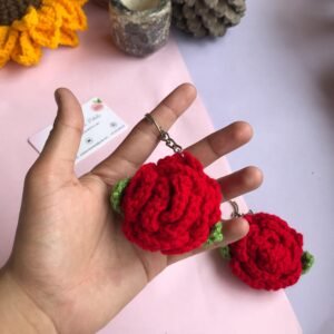 Handcrafted Crochet Rose Keychain (1) - Tie Your Knots With Us | Handmade Crochet Gifts