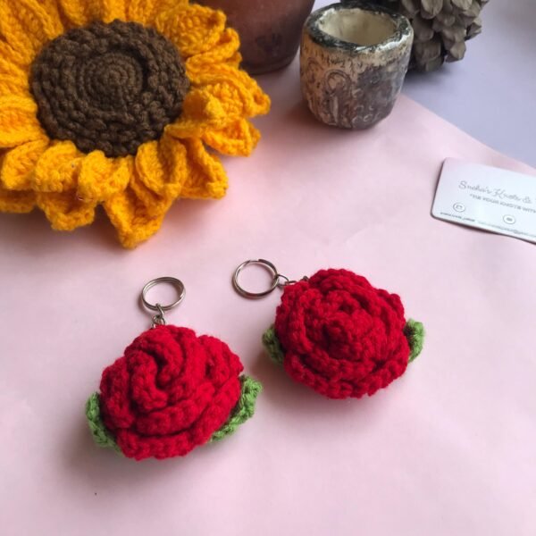 Handcrafted Crochet Rose Keychain - Image 3
