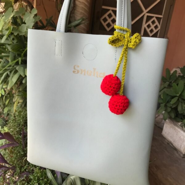 Handmade Crochet Cherry Bag Charm - Image 3