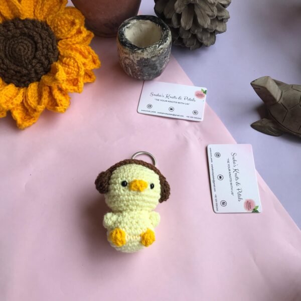 Handmade Crochet Headphones Chick Keychain - Image 2