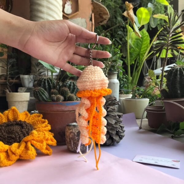 Handmade Crochet Jellyfish Keychain - Image 4