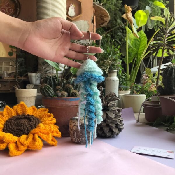 Handmade Crochet Jellyfish Keychain - Image 5