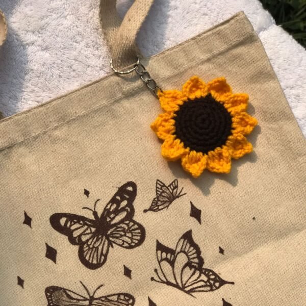 Handmade Crochet Sunflower Keychain - Image 2