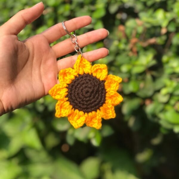 Handmade Crochet Sunflower Keychain - Image 4
