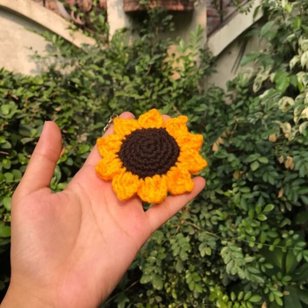 Handmade Crochet Sunflower Keychain - Image 5