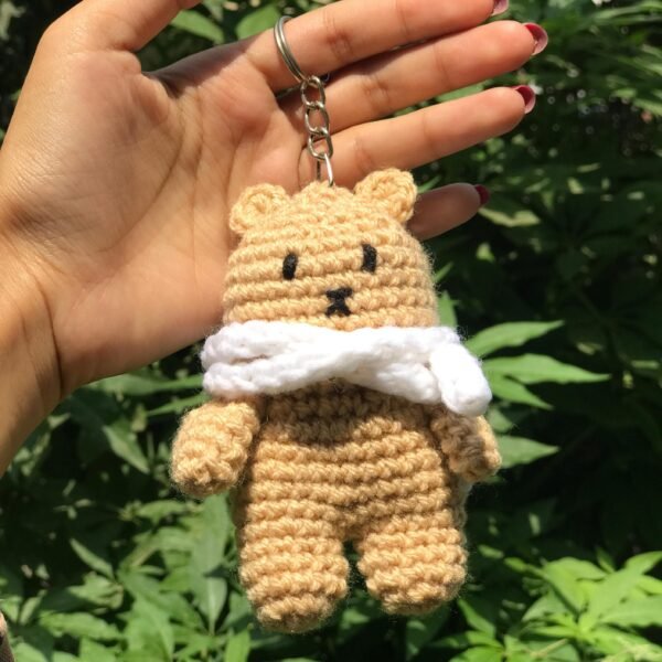 Handmade Crochet Teddy Bear Keychain with Scarf - Image 2