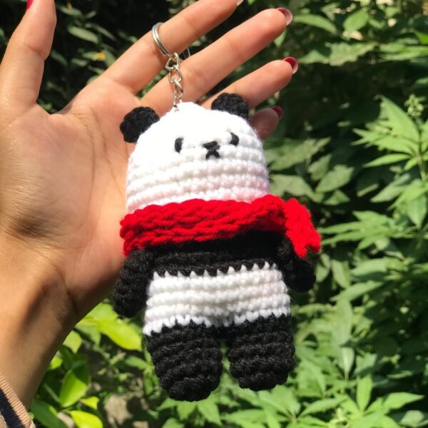 Handmade Crochet Teddy Bear Keychain with Scarf - Image 3