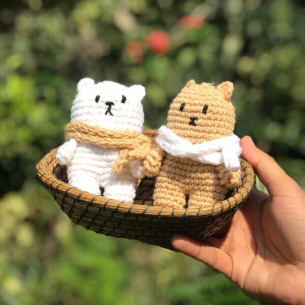Handmade Crochet Teddy Bear Keychain with Scarf - Image 6
