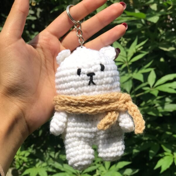 Handmade Crochet Teddy Bear Keychain with Scarf - Image 4