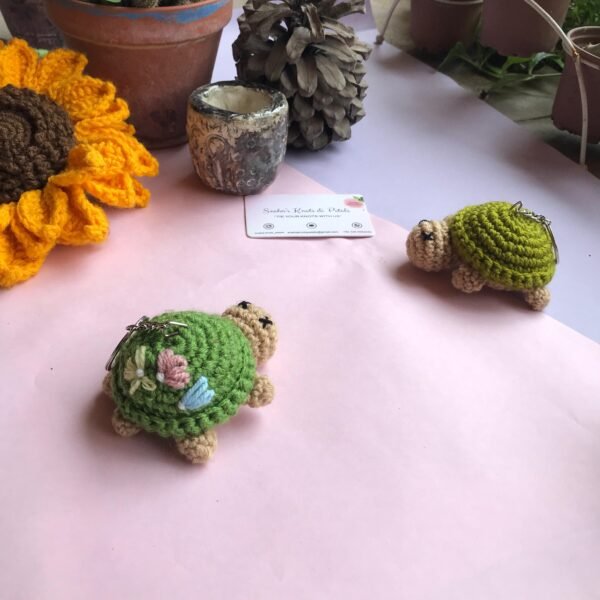 Handcrafted Crochet Turtle Keychain - Image 4