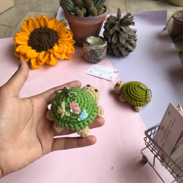 Handcrafted Crochet Turtle Keychain - Image 5