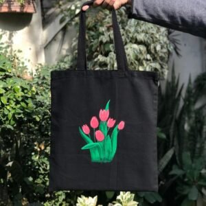 "Blossoming Tulips" Black Tote Bag