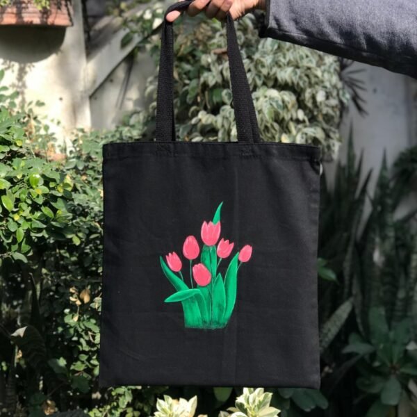 "Blossoming Tulips" Black Tote Bag