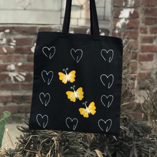 Butterfly Hearts Hand-Painted Tote Bag and Pouch Set - Image 3