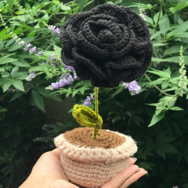 Crocheted Black Rose Plant Decor - Image 2