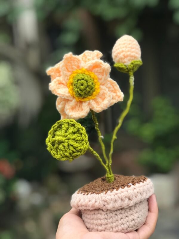 Crocheted Peach Blossom Plant Decor