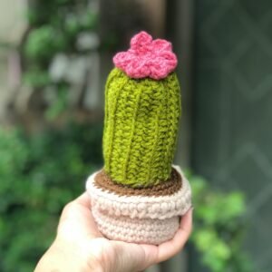 Crocheted Pink Bloom Cactus Decor