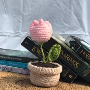 Crocheted Pink Tulip Plant Decor