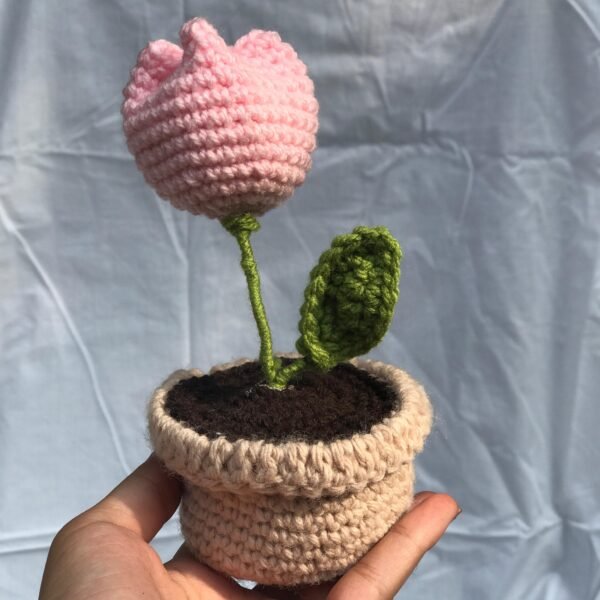 Crocheted Pink Tulip Plant Decor - Image 3