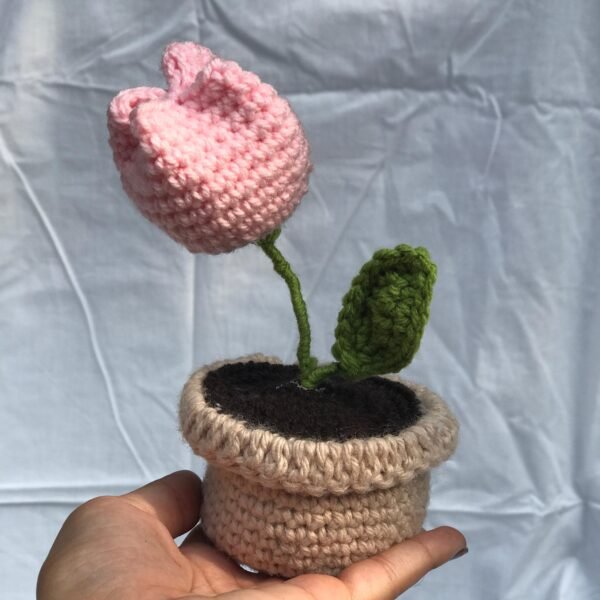 Crocheted Pink Tulip Plant Decor - Image 4