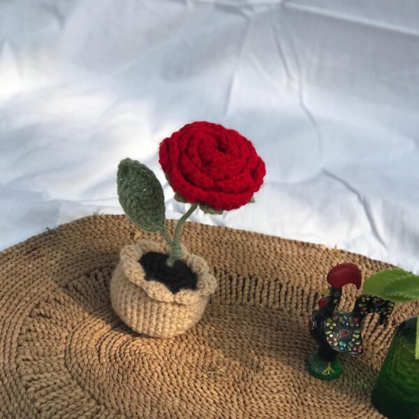 Crocheted Red Rose Plant Decor - Image 4