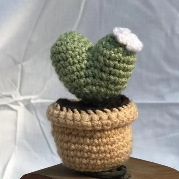 Crocheted White Bloom Heart Cactus Decor