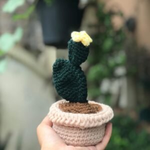 Crocheted Yellow Bloom Cactus Decor
