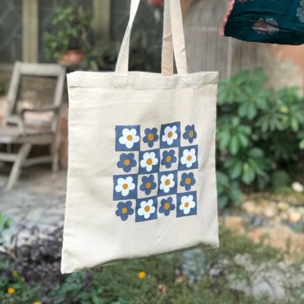 "Floral Grid" Tote Bag - Image 2