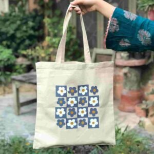 "Floral Grid" Tote Bag