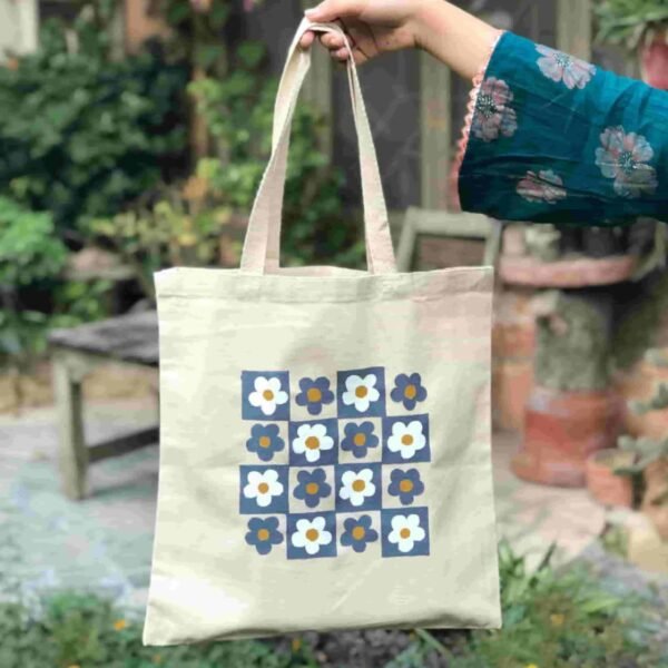 "Floral Grid" Tote Bag