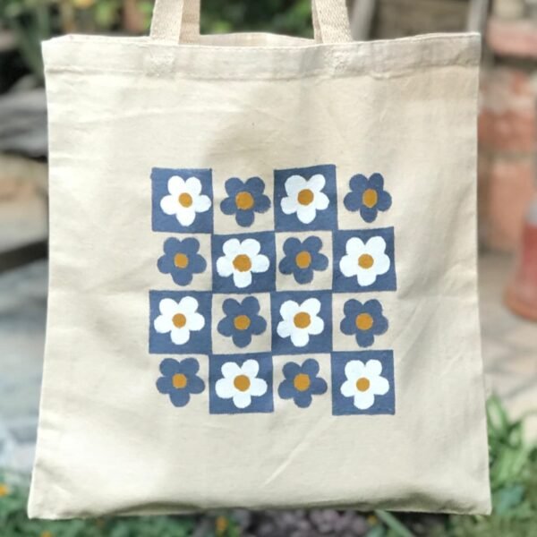 "Floral Grid" Tote Bag - Image 4