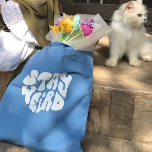 "Stay Weird" Hand-Painted Tote Bag - Image 2