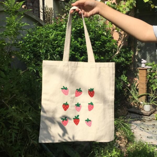 Strawberry Delight Hand-Painted Tote Bag - Image 3