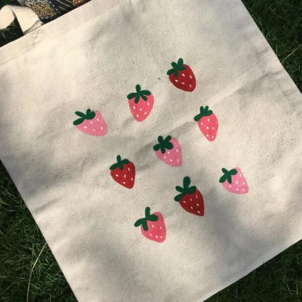 Strawberry Delight Hand-Painted Tote Bag - Image 4