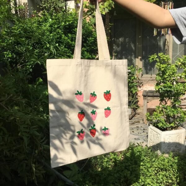 Strawberry Delight Hand-Painted Tote Bag - Image 5